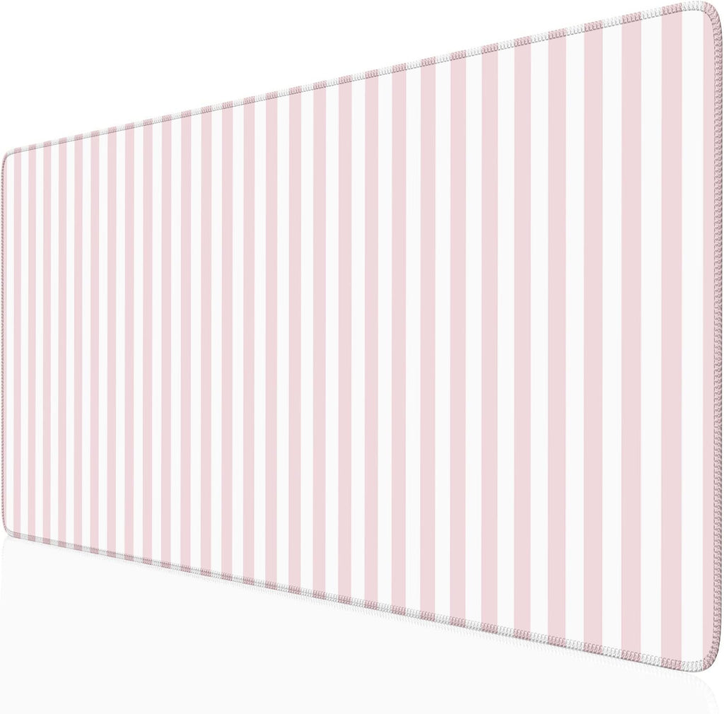 Light Pink Striped Desk Mat Cute Pastel XXL Large Gaming Mouse Pad Desk Pad Kawaii Cozy Aesthetic Keyboard Laptop Computer Mat Home Office Decor for Women