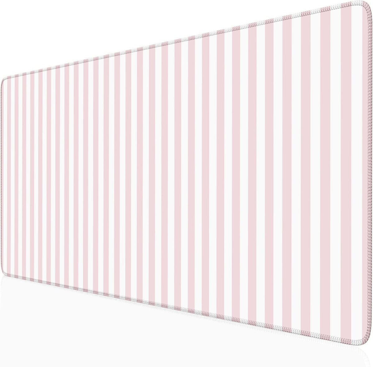 Light Pink Striped Desk Mat Cute Pastel XXL Large Gaming Mouse Pad Desk Pad Kawaii Cozy Aesthetic Keyboard Laptop Computer Mat Home Office Decor for Women