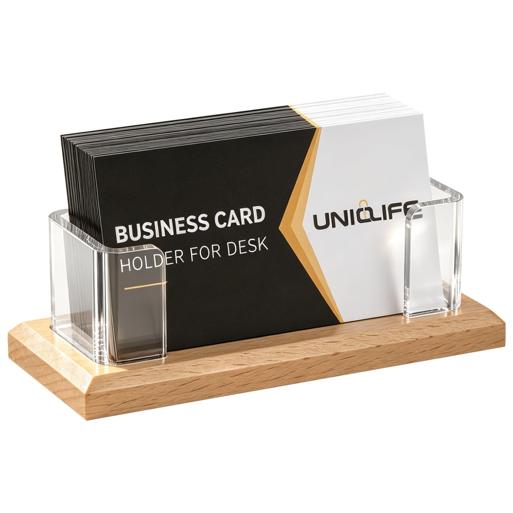 Uniclife Wooden Business Card Holder for Desk Business Card Display Stand