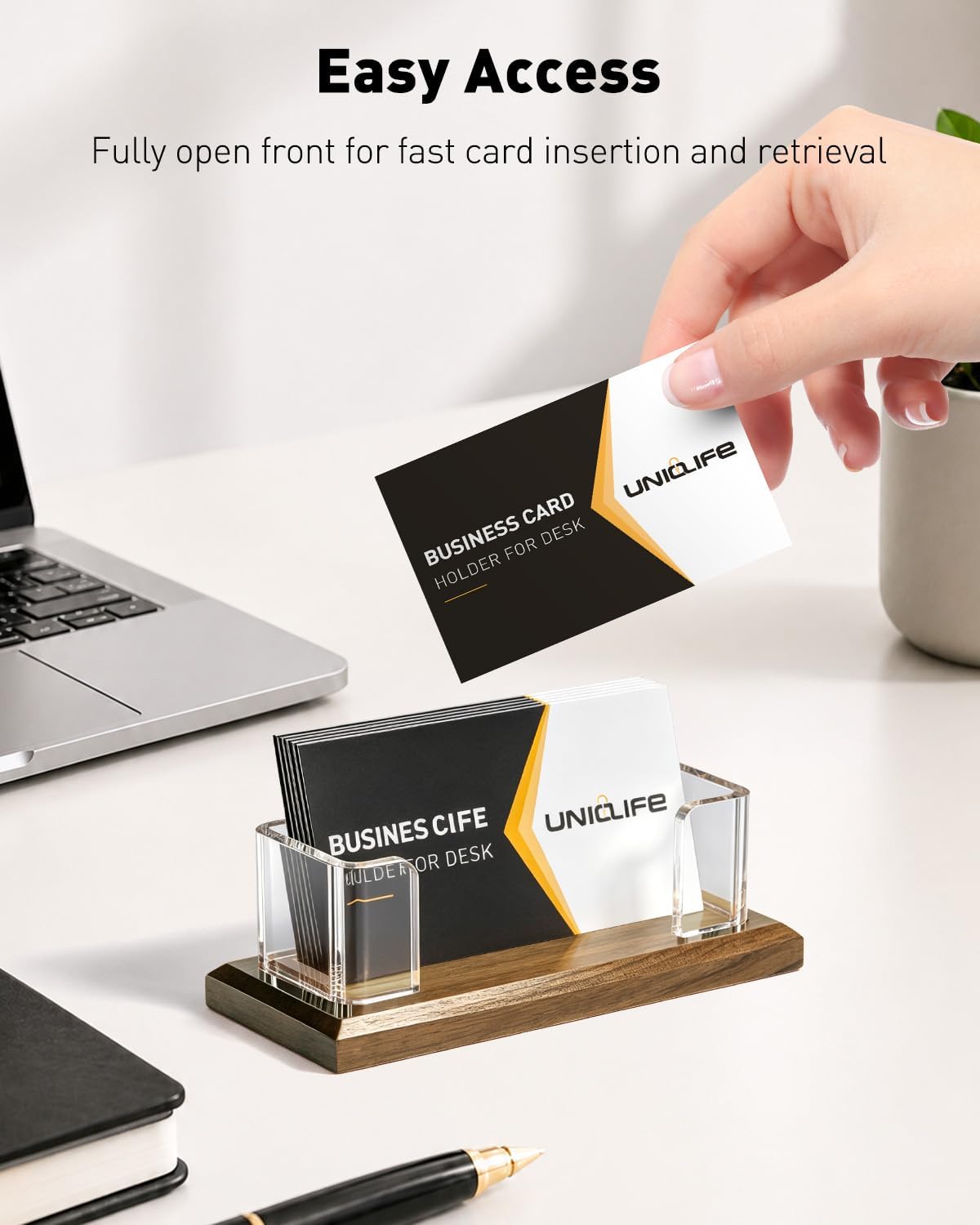 Uniclife Wooden Business Card Holder for Desk Business Card Display Stand