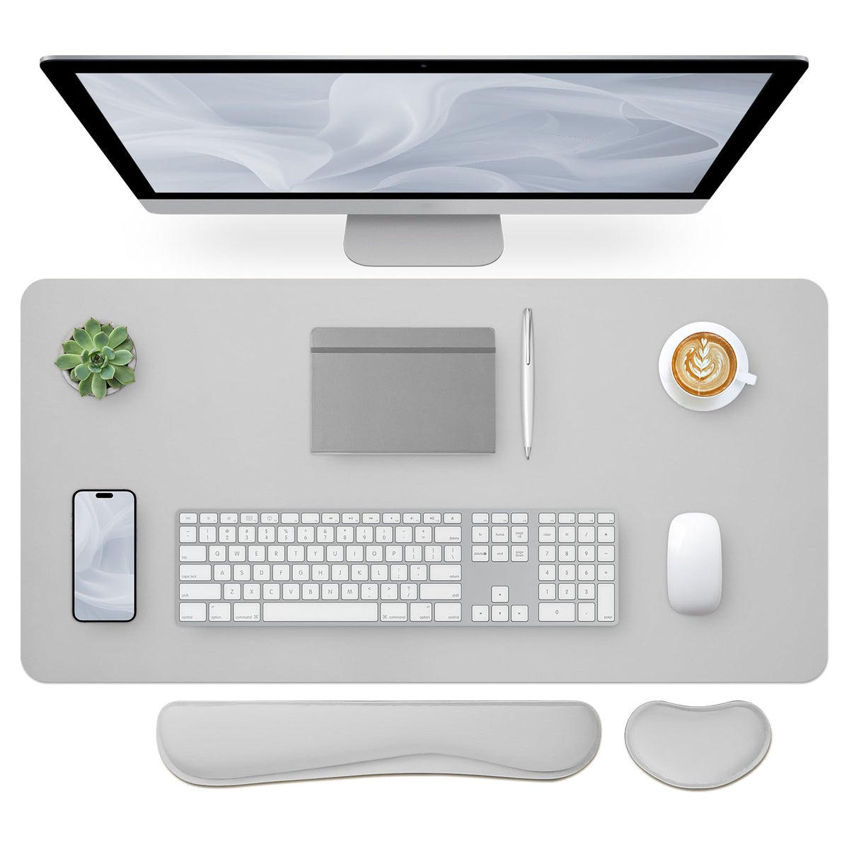 Bloss Leather Desk Pad and Keyboard Wrist Rest, Large Mouse Pad + Keyboard Pad+Mouse Wrist Support, Non-Slip Desk Mat Protector for Office, Home(31.5×15.7 Inches,Beige)