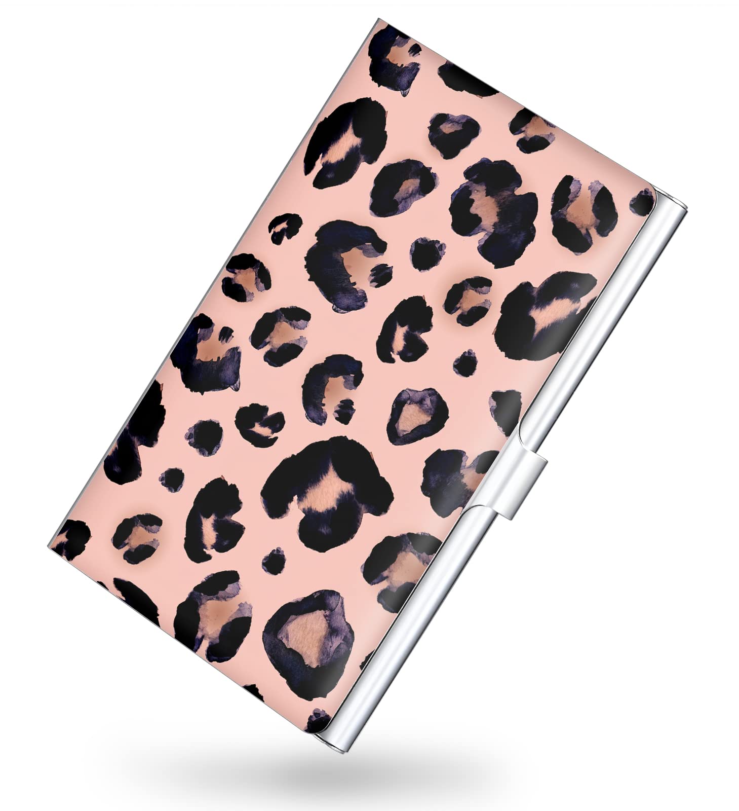 Business Card Holder，Color Printing Men's and Women's Business Card Case，Ultra-thin Metal Business Card Organizer，Carry-on Pocket Wallet Business Card Holder,Pink letters