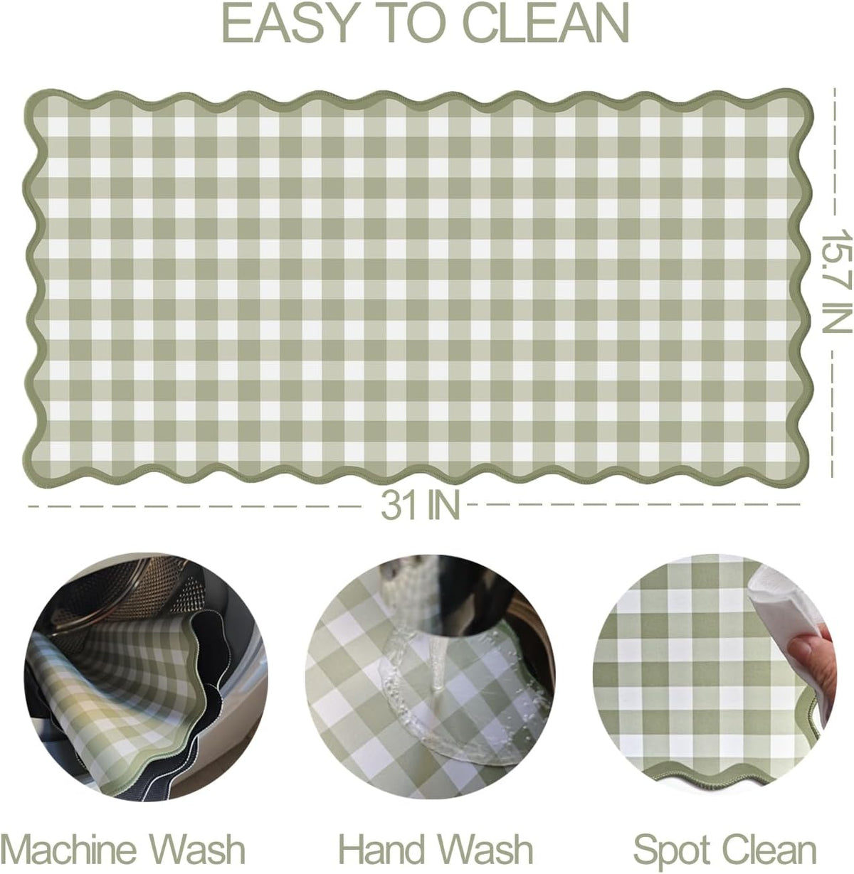 Scalloped‌ Green Checkered Desk Mat Cute Pastel Large Gaming Mouse Pad Gingham Kawaii Cottagecore ‌Vintage‌ Girly Keyboard Computer Mat Aesthetic Desk Pad Accessories Office Decor for Women
