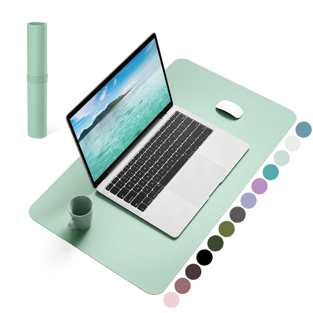 YSAGi Non-Slip Leather Desk Pad, Waterproof Laptop Computer Desk Keyboard Mat, Table Protector Blotter Mat, Large Mouse Pad for Office/Work/Home/Decor(Olive Green, 31.5" x 15.7")