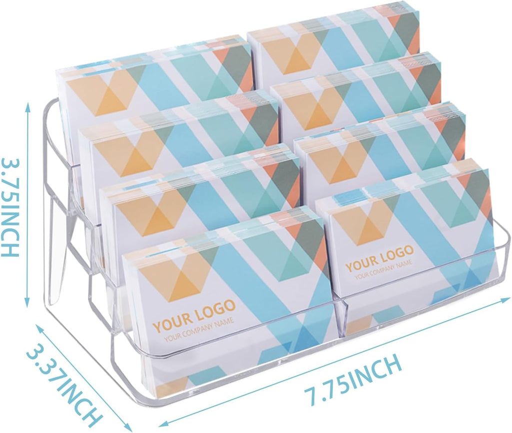 HSYMQ 2 Pack Plastic Business Card Holder for Desk, Clear Acrylic Business Card Organizer, 8 Pockets 4 Layers Business Card Display Stand for Office