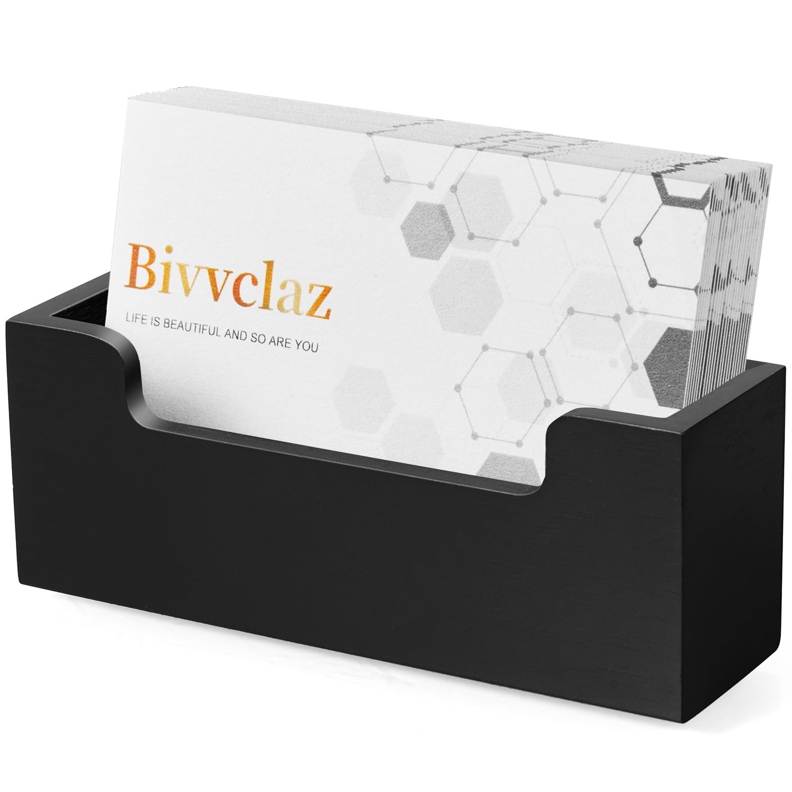 Bivvclaz Business Card Holder Desk, Acacia Wood Business Card Organizer Desktop Business Card Display Stand for Office Tabletop Exhibition, Small Business Essentials