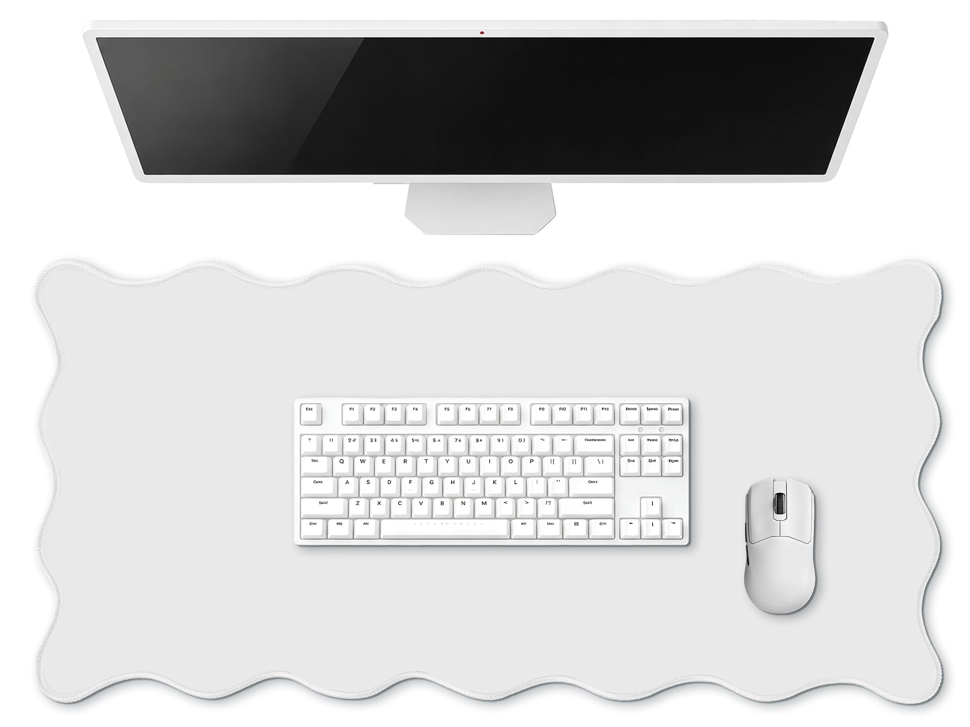Hahafelt Large Scalloped Desk Mat Pad, Blue, 31.5 x 15.8 Inches