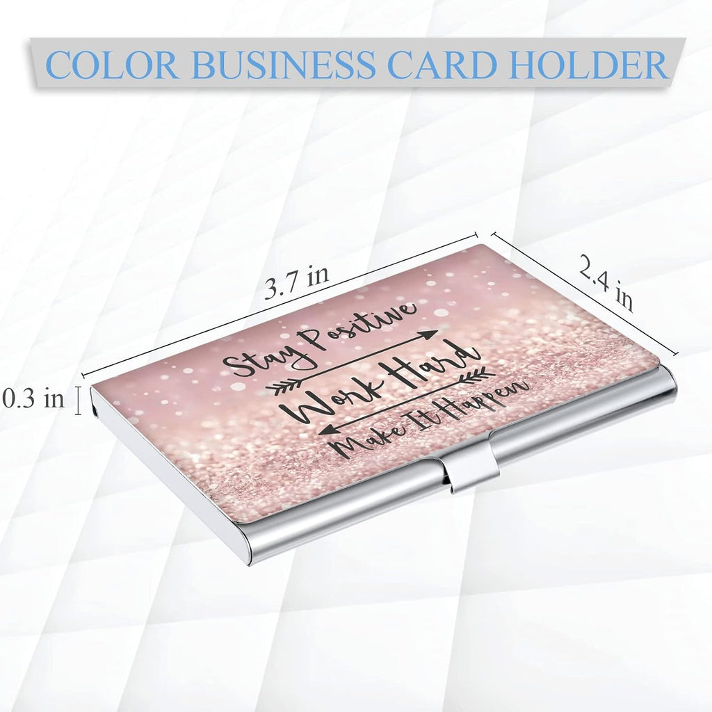 Business Card Holder，Color Printing Men's and Women's Business Card Case，Ultra-thin Metal Business Card Organizer，Carry-on Pocket Wallet Business Card Holder,Pink letters
