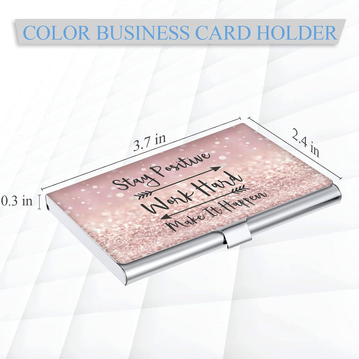 Business Card Holder，Color Printing Men's and Women's Business Card Case，Ultra-thin Metal Business Card Organizer，Carry-on Pocket Wallet Business Card Holder,Pink letters