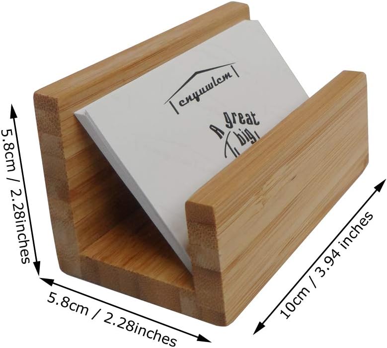 2 Pack Bamboo Wood Desktop Business Card Holder Display for Desk Sturdy Business Card Stand for Office Tabletop Counter Organizer