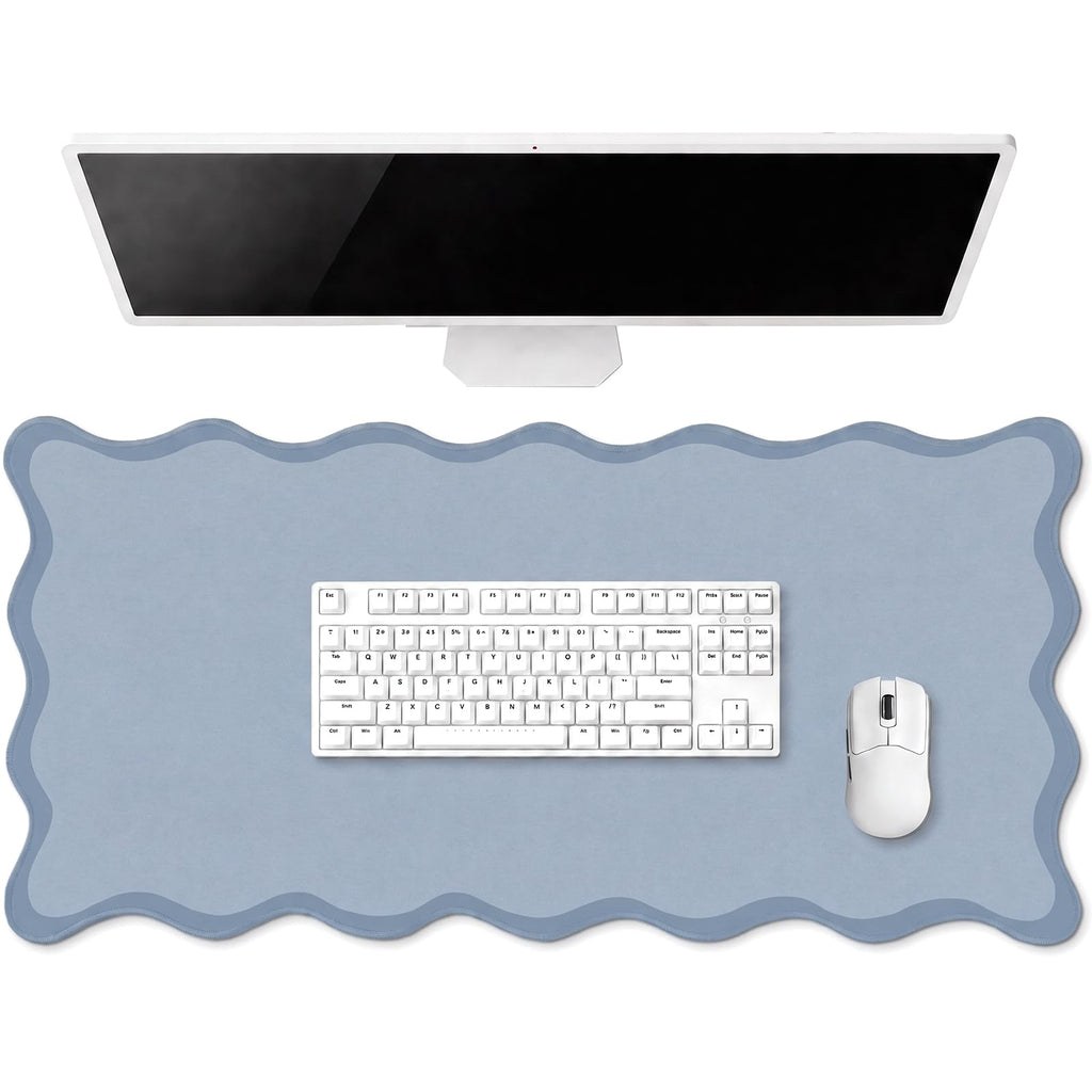 Hahafelt Large Scalloped Desk Mat Pad, Blue, 31.5 x 15.8 Inches