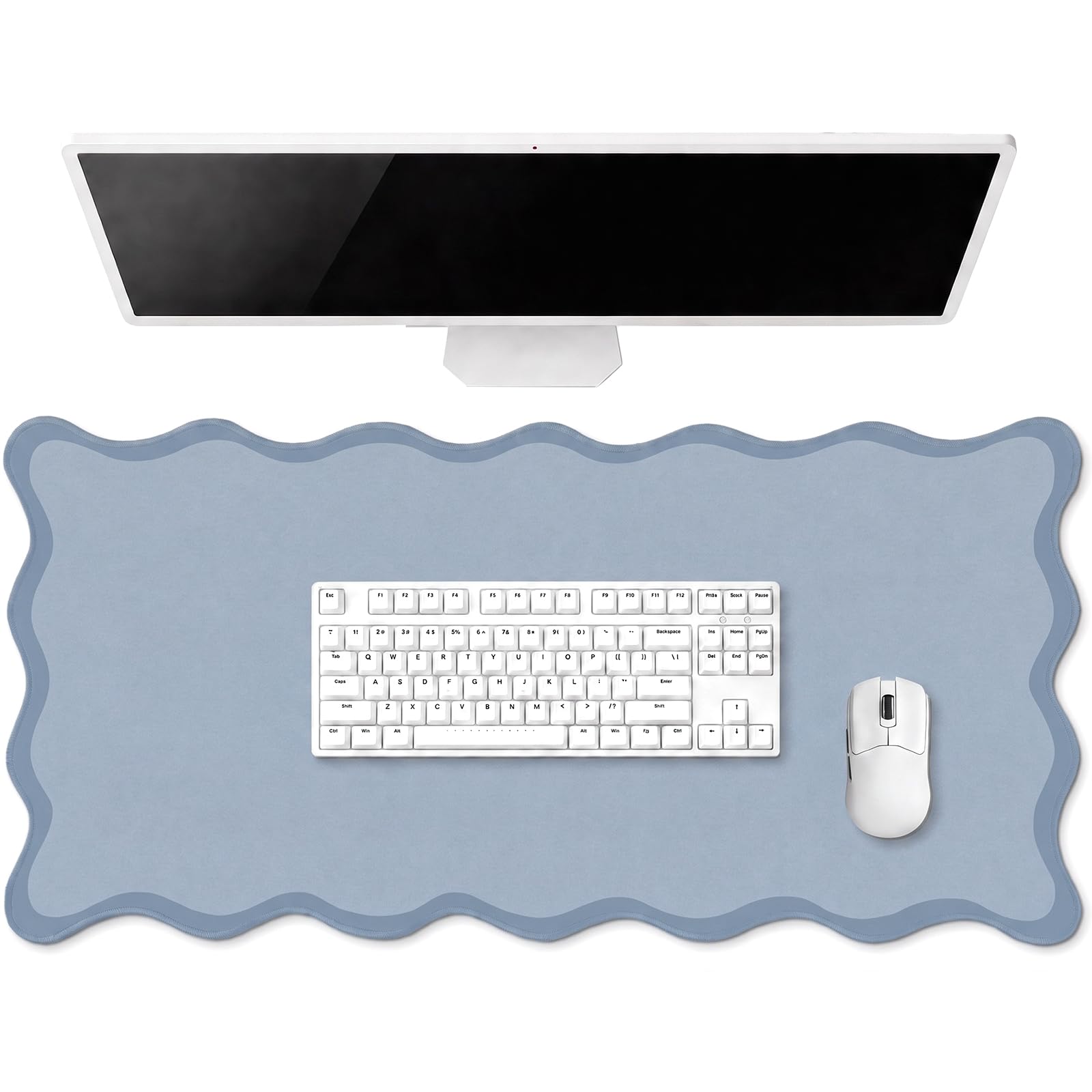 Hahafelt Large Scalloped Desk Mat Pad, Blue, 31.5 x 15.8 Inches
