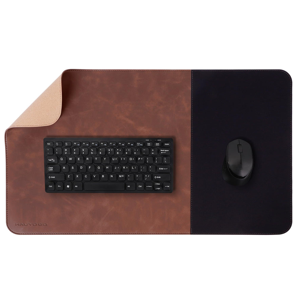 HAUTOCO Cork Desk Mat 31.5"x15.7", Distressed PU Leather & Cloth Desk Pad