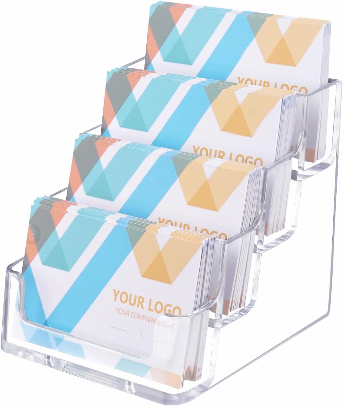 HSYMQ 1 Piece Desktop Clear Bussiness Card Holder, Plastic Card Display Stand, 4 Tier Acrylic Card Holder for Office