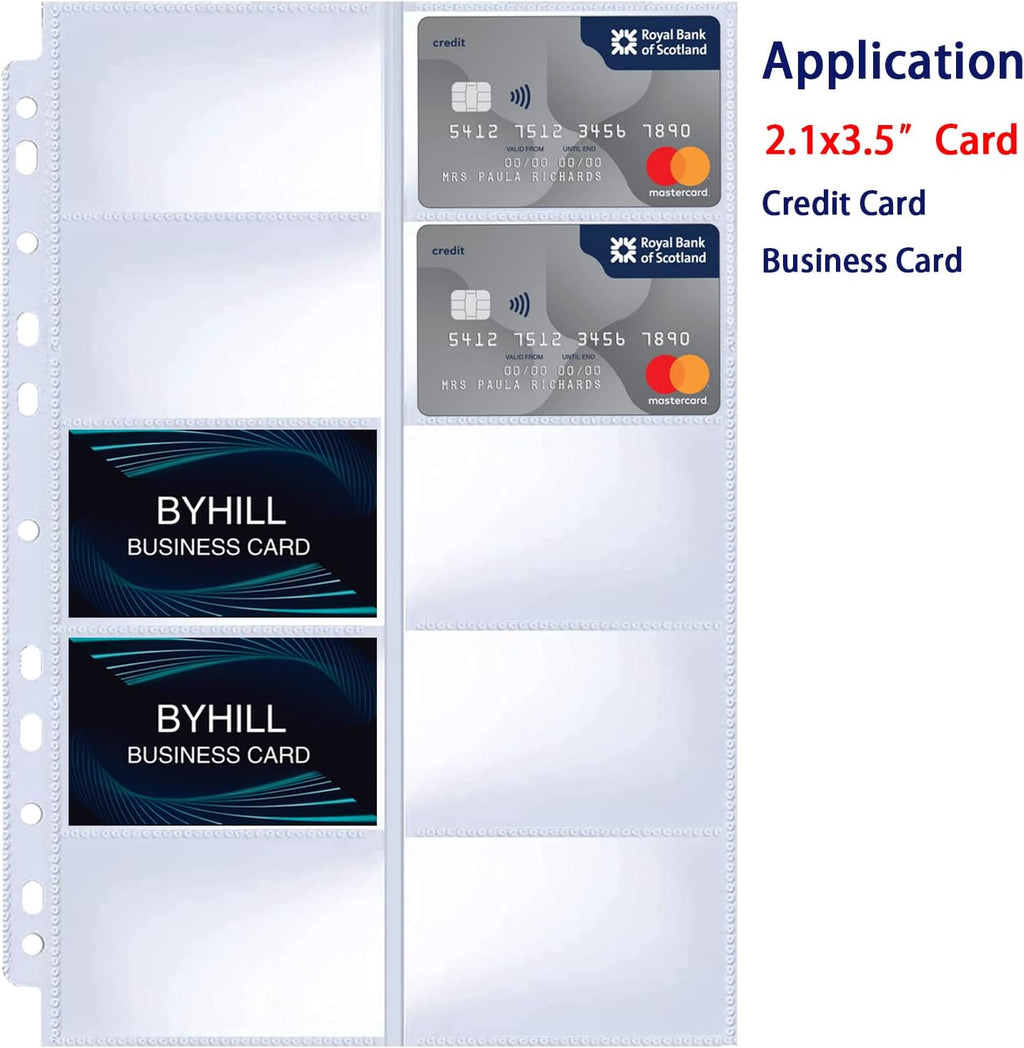 BYSTER 30 Pack 600 Pockets Business Card Sleeves Binder Sheets, Ultra-Clear Business Card Pages for 2/3/4 Ring Binder, Double Sided 10 Pocket Credit Card Pages