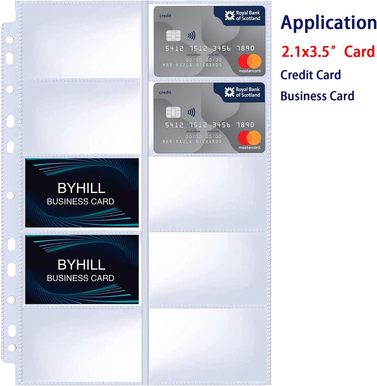 BYSTER 30 Pack 600 Pockets Business Card Sleeves Binder Sheets, Ultra-Clear Business Card Pages for 2/3/4 Ring Binder, Double Sided 10 Pocket Credit Card Pages