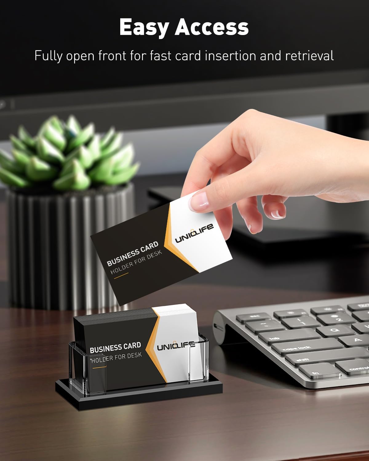 Uniclife Acrylic Business Card Holder for Desk 1 Slot, 60 Card Capacity