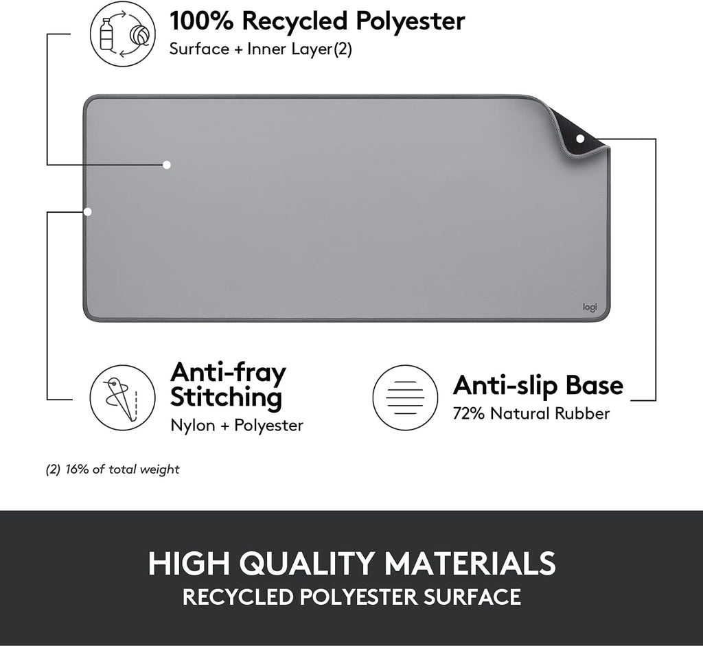 Logitech Studio Series Desk Mat Large 28x12 Inches - Mid Grey