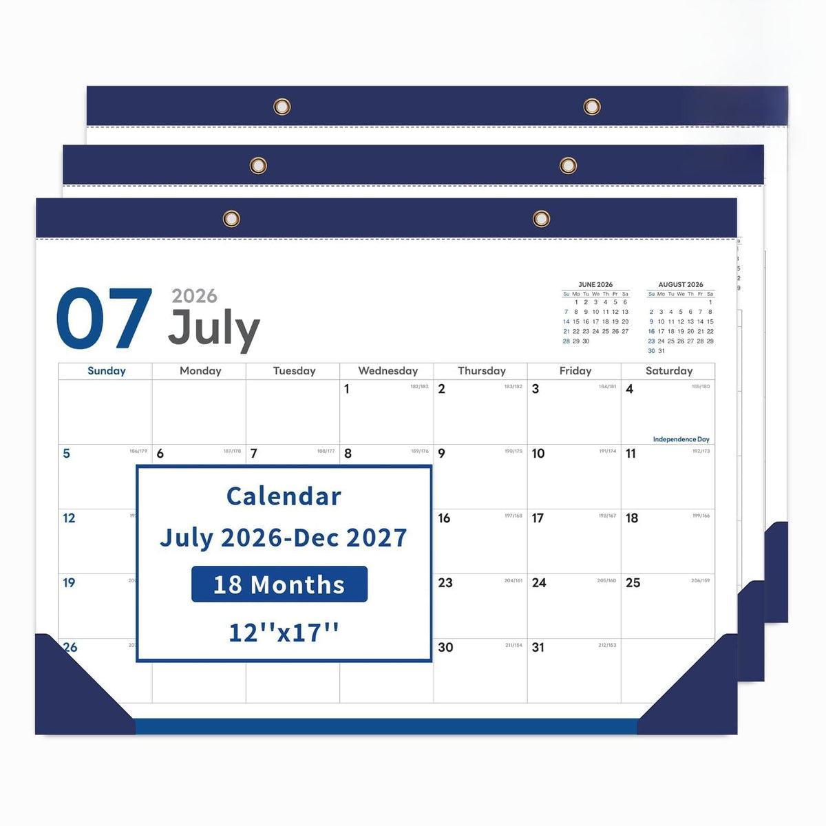 COMIX Desk Calendar 2026-2027, 17" x 12" Monthly Desktop Planner Pad with Frosted Cover, 18 Months July 2026 to December 2027, Thick 120 GSM Paper for Office School Home