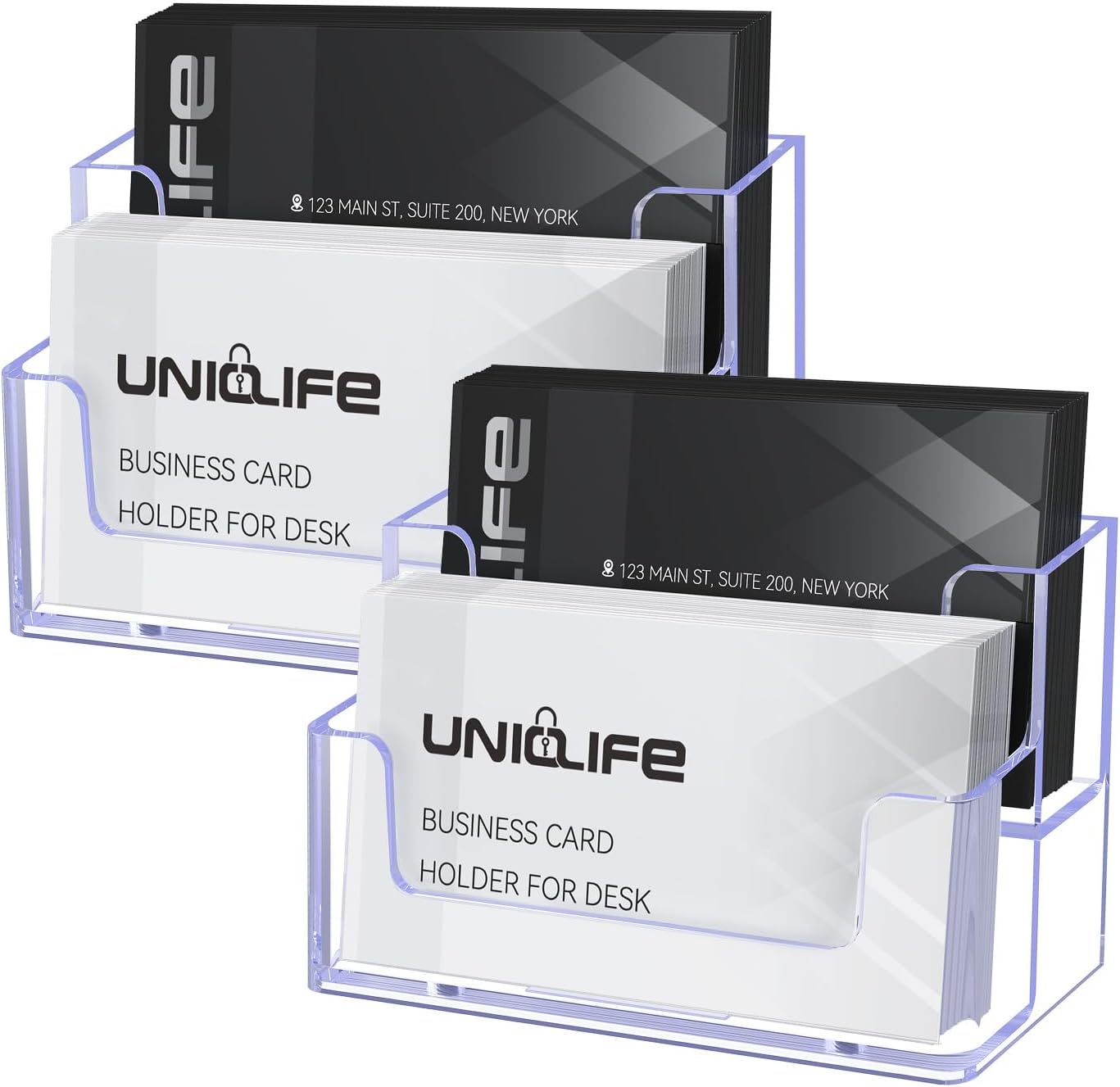 Uniclife 2 Pack Acrylic Business Card Holder for Desk, 120 Card Capacity