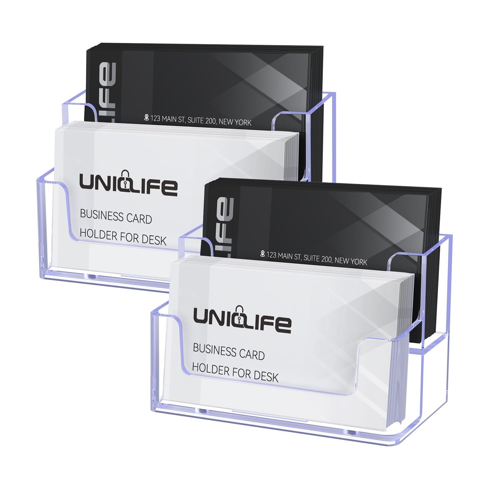 Uniclife 2 Pack Acrylic Business Card Holder for Desk, 60 Card Capacity