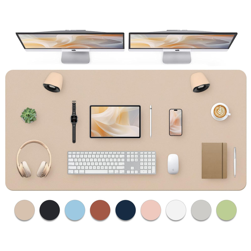 Bloss Leather Desk Pad and Keyboard Wrist Rest, Large Mouse Pad + Keyboard Pad+Mouse Wrist Support, Non-Slip Desk Mat Protector for Office, Home(31.5×15.7 Inches,Beige)