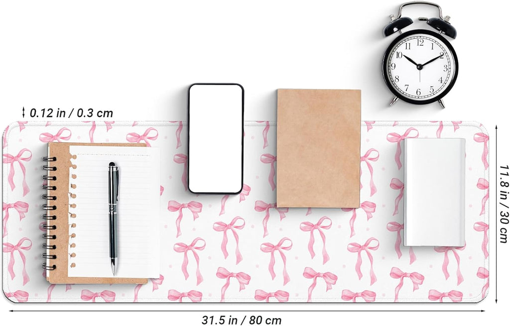 Large Computer Mouse Pad with Non-Slip Base for Desktop, Cute Gaming Mouse Mat with Stitched Edges, Long Extended Anime Mousepad for Laptop, 31.5 x 11.8 inches (Cute Ribbon Bow)