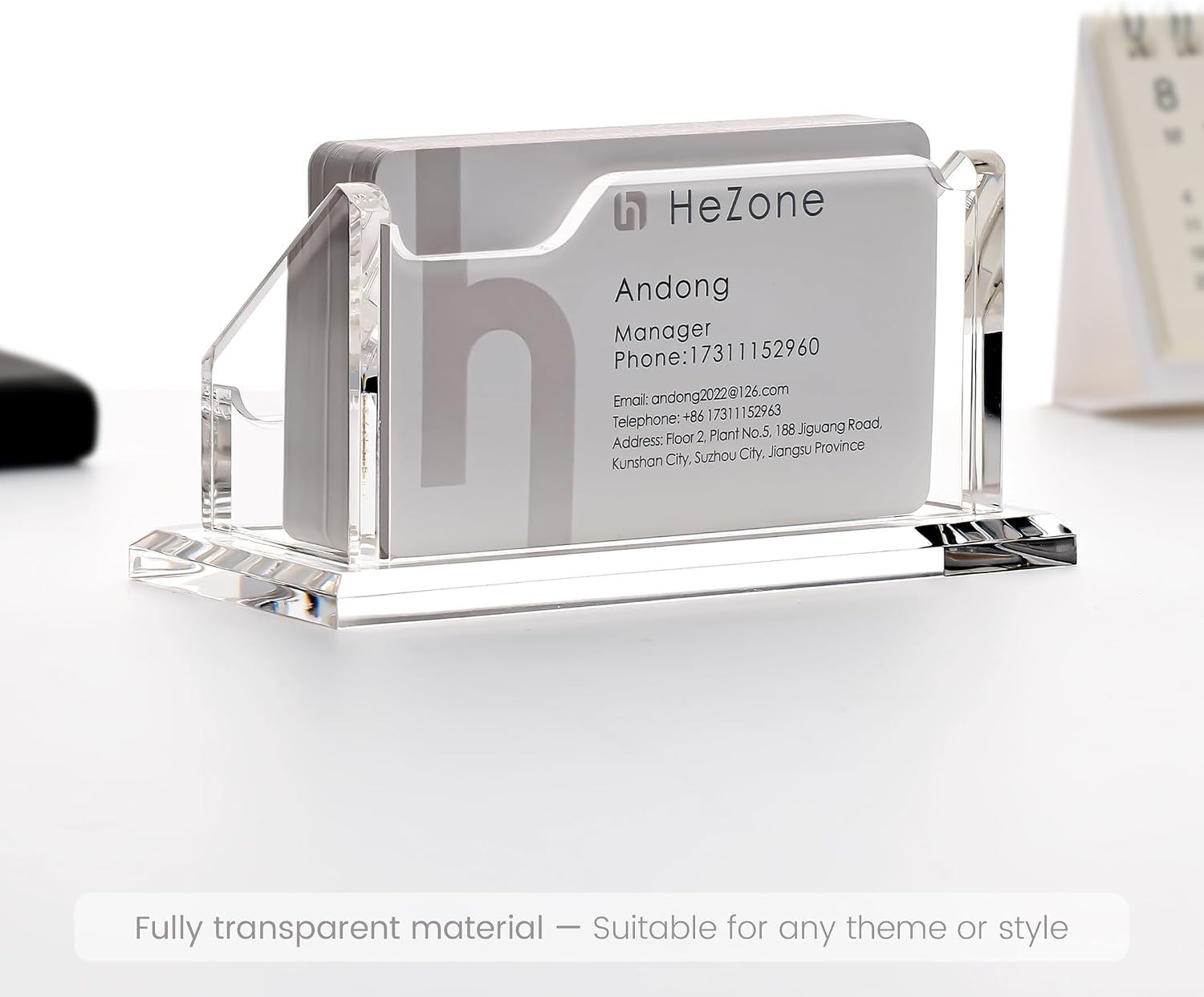 HeZone Acrylic Card Holder Clear Horizontal Business Card Organizer Stand for Desk 1 Slots Business Cards Stand for Women and Men,Office Desk Accessories,Organize 50 Cards-1 Pack