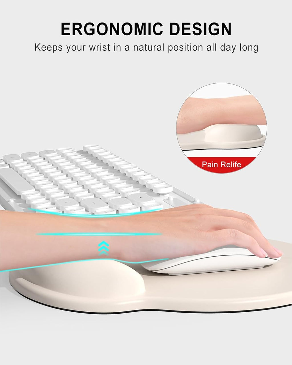 Auhoahsil Ergonomic Mouse Pad with Wrist Rest, Comfortable Silicone Non-Slip Computer Pain Relief Gel Mouse Mat with Wrist Support for Gaming, Work, Office, Women & Men, Cute Pattern, Beige
