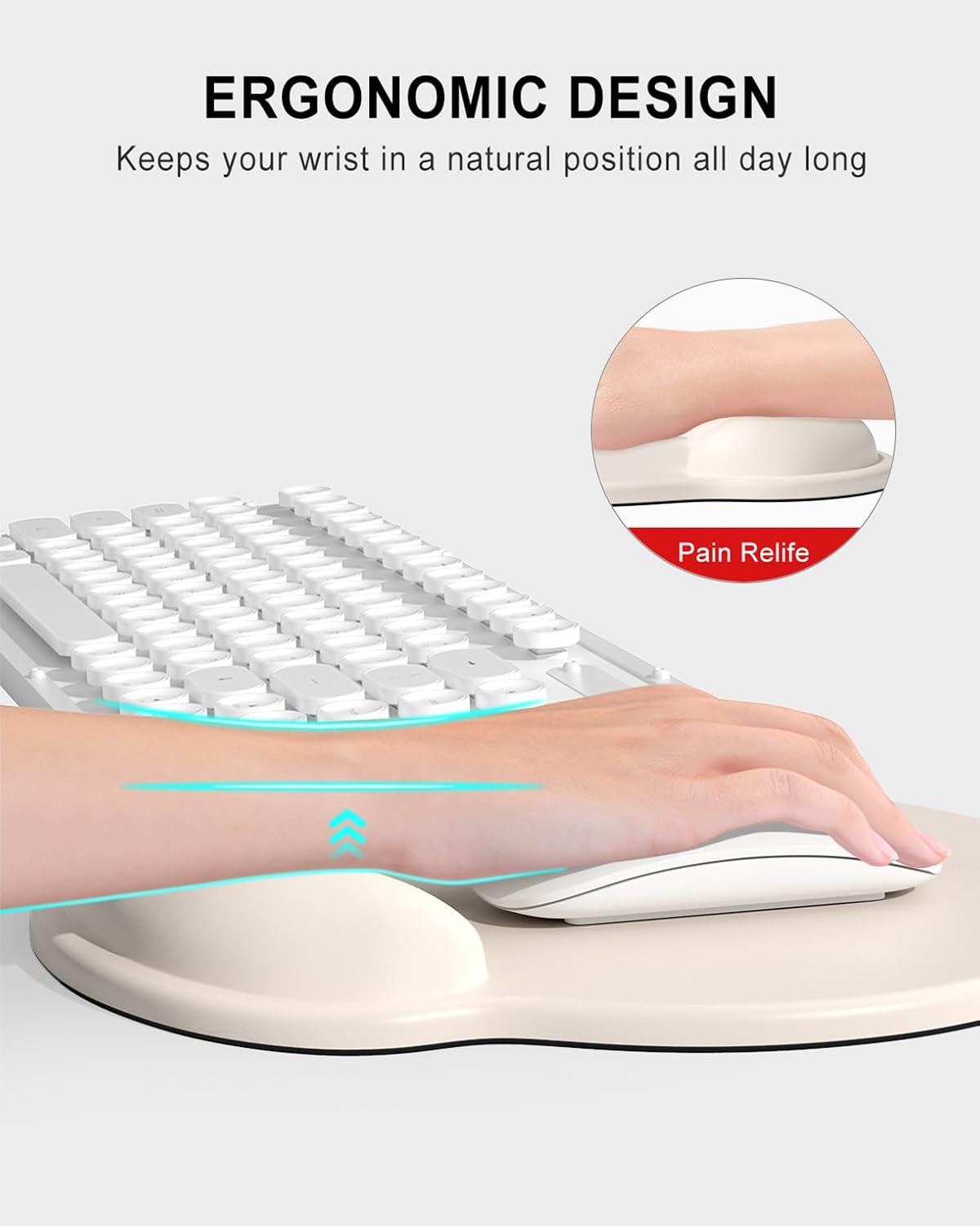 Auhoahsil Ergonomic Mouse Pad with Wrist Rest, Comfortable Silicone Non-Slip Computer Pain Relief Gel Mouse Mat with Wrist Support for Gaming, Work, Office, Women & Men, Cute Pattern, Beige