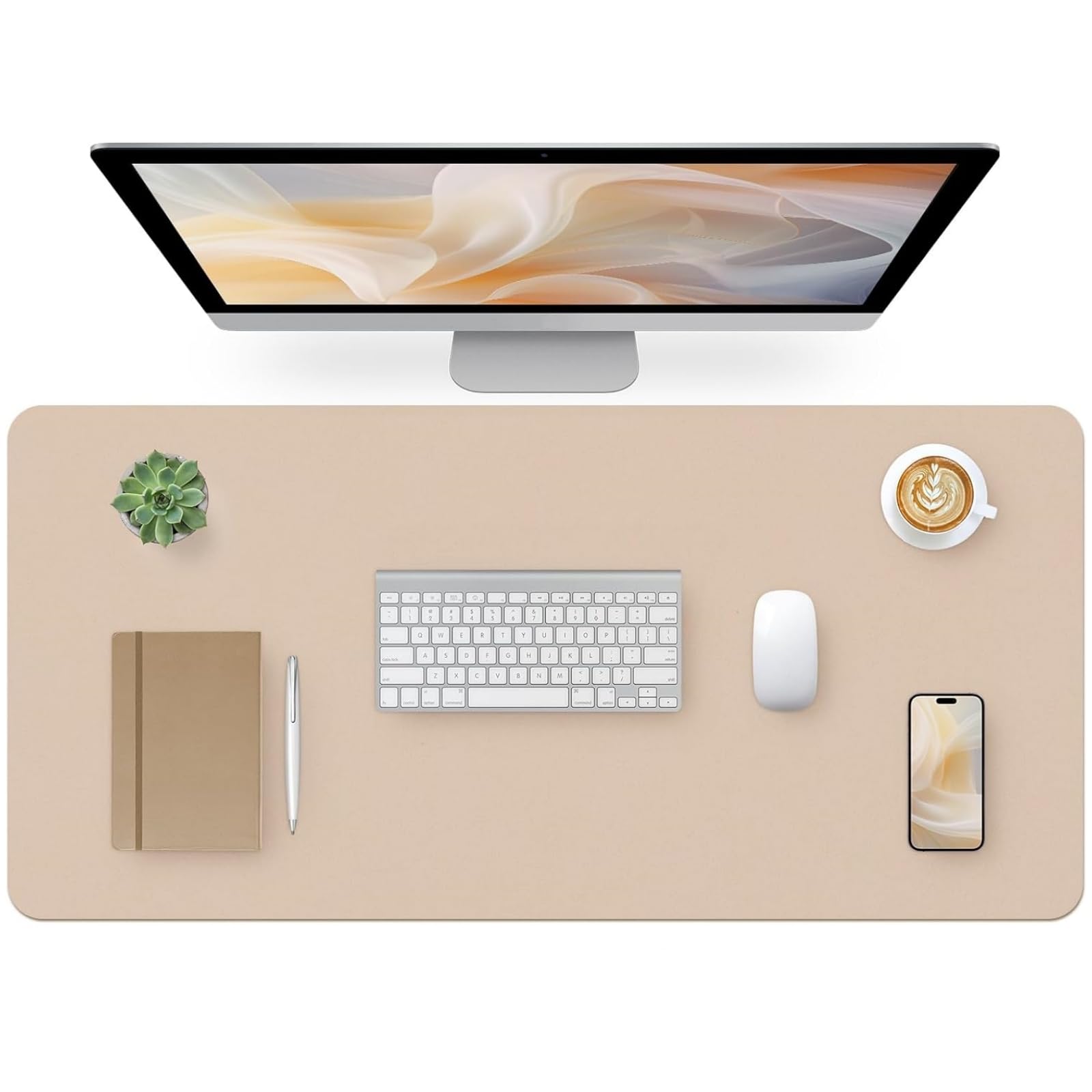 Bloss Leather Desk Pad and Keyboard Wrist Rest, Large Mouse Pad + Keyboard Pad+Mouse Wrist Support, Non-Slip Desk Mat Protector for Office, Home(31.5×15.7 Inches,Beige)