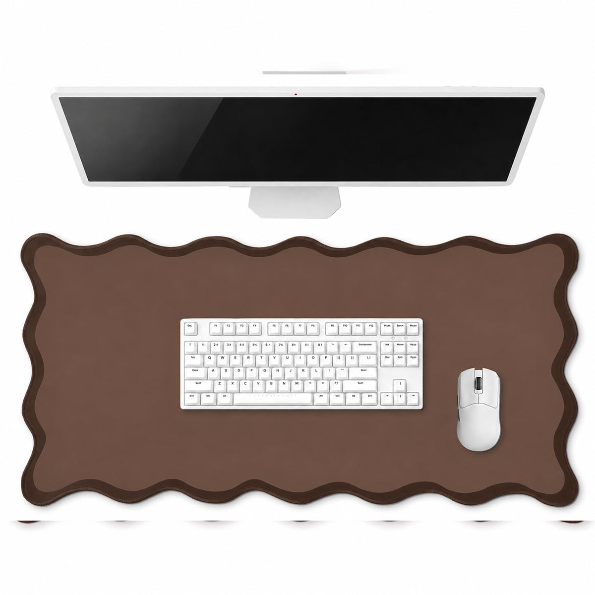 Hahafelt Large Scalloped Desk Mat Pad, Blue, 31.5 x 15.8 Inches