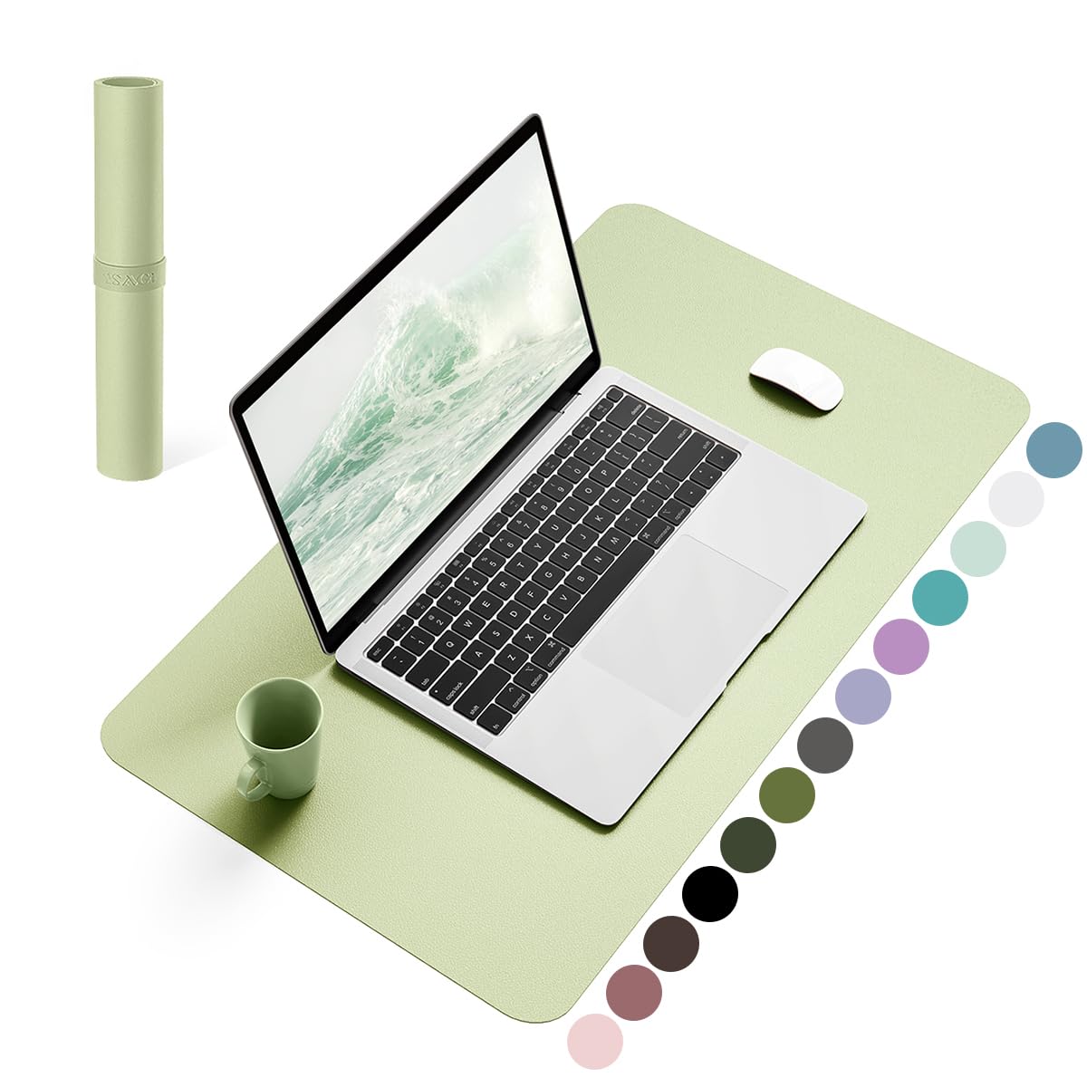 YSAGi Non-Slip Leather Desk Pad, Waterproof Laptop Computer Desk Keyboard Mat, Table Protector Blotter Mat, Large Mouse Pad for Office/Work/Home/Decor(Olive Green, 31.5" x 15.7")