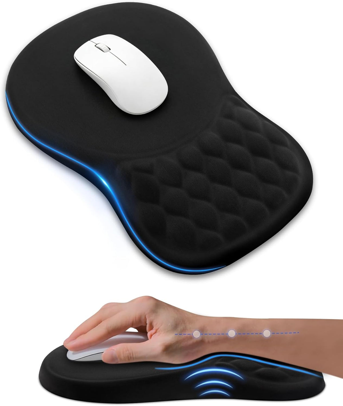 Ergonomic Mouse Pad with Sloped Memory Foam Wrist Rest (Black)