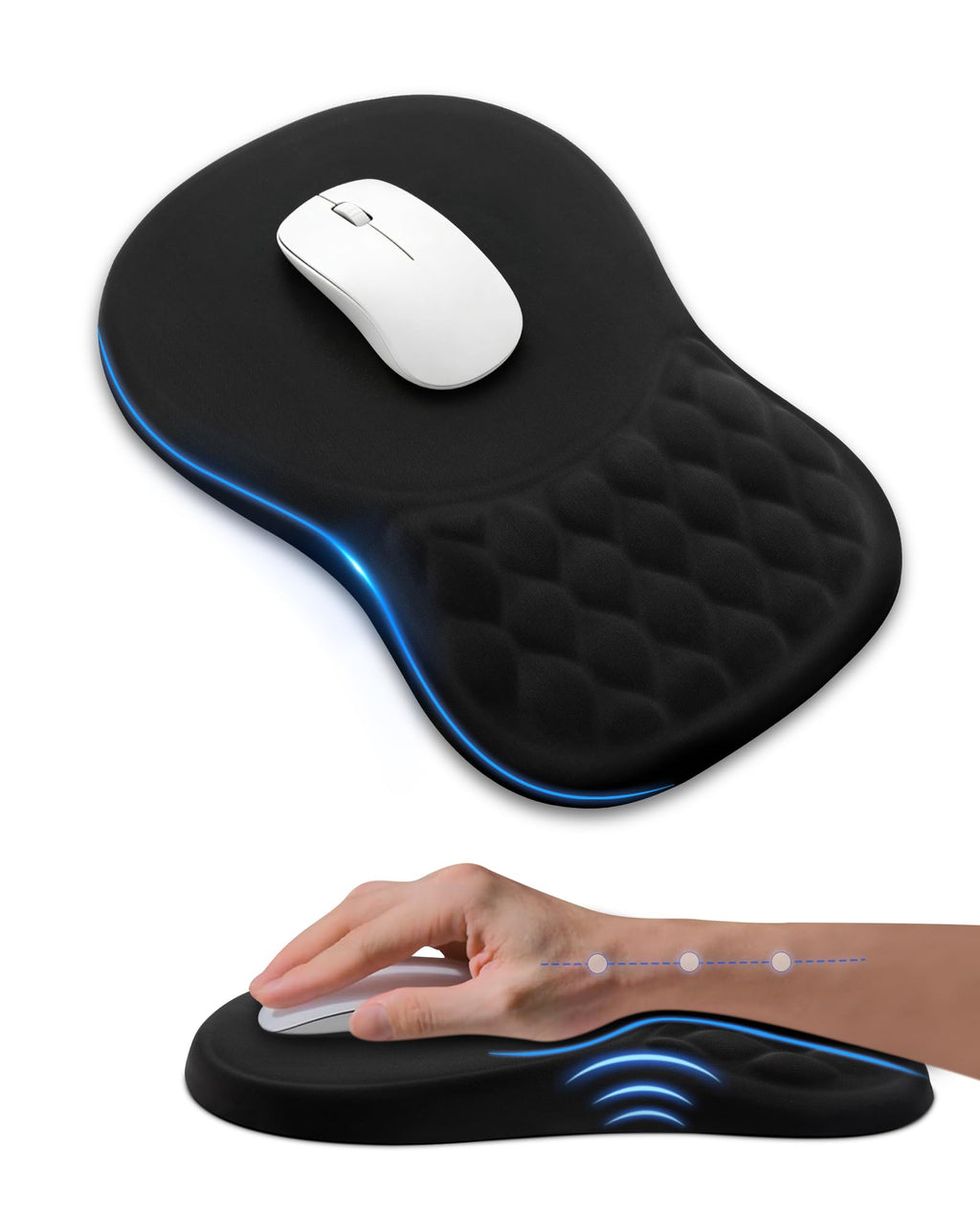 Ergonomic Mouse Pad with Sloped Memory Foam Wrist Rest (Black)