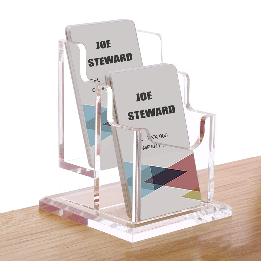 PARTSPOWER Acrylic Business Card Holder for Desk, Vertical Clear Business Name Card Display Stand, Desk Accessory Business Name Card Organizer (Vertical, 1-Slot)