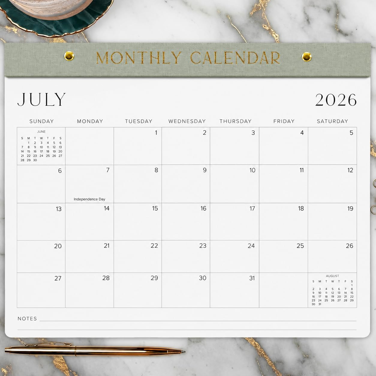 Aesthetic 2026-2027 Desk Calendar - Runs From January 2026 Until July 2027