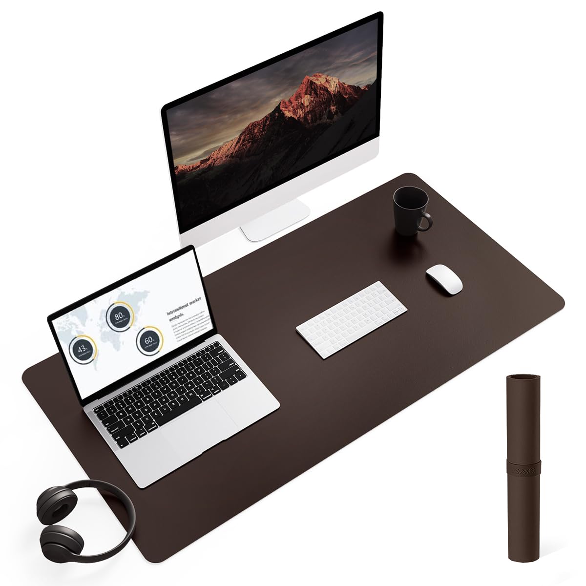 YSAGi Non-Slip Leather Desk Pad, Waterproof Laptop Computer Desk Keyboard Mat, Table Protector Blotter Mat, Large Mouse Pad for Office/Work/Home/Decor(Olive Green, 31.5" x 15.7")