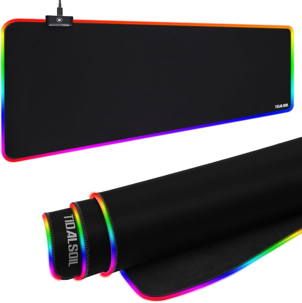 TIDALSOIL RGB Gaming Mouse Pad, 31.5x11.8 in Extended LED Desk Mat, Black