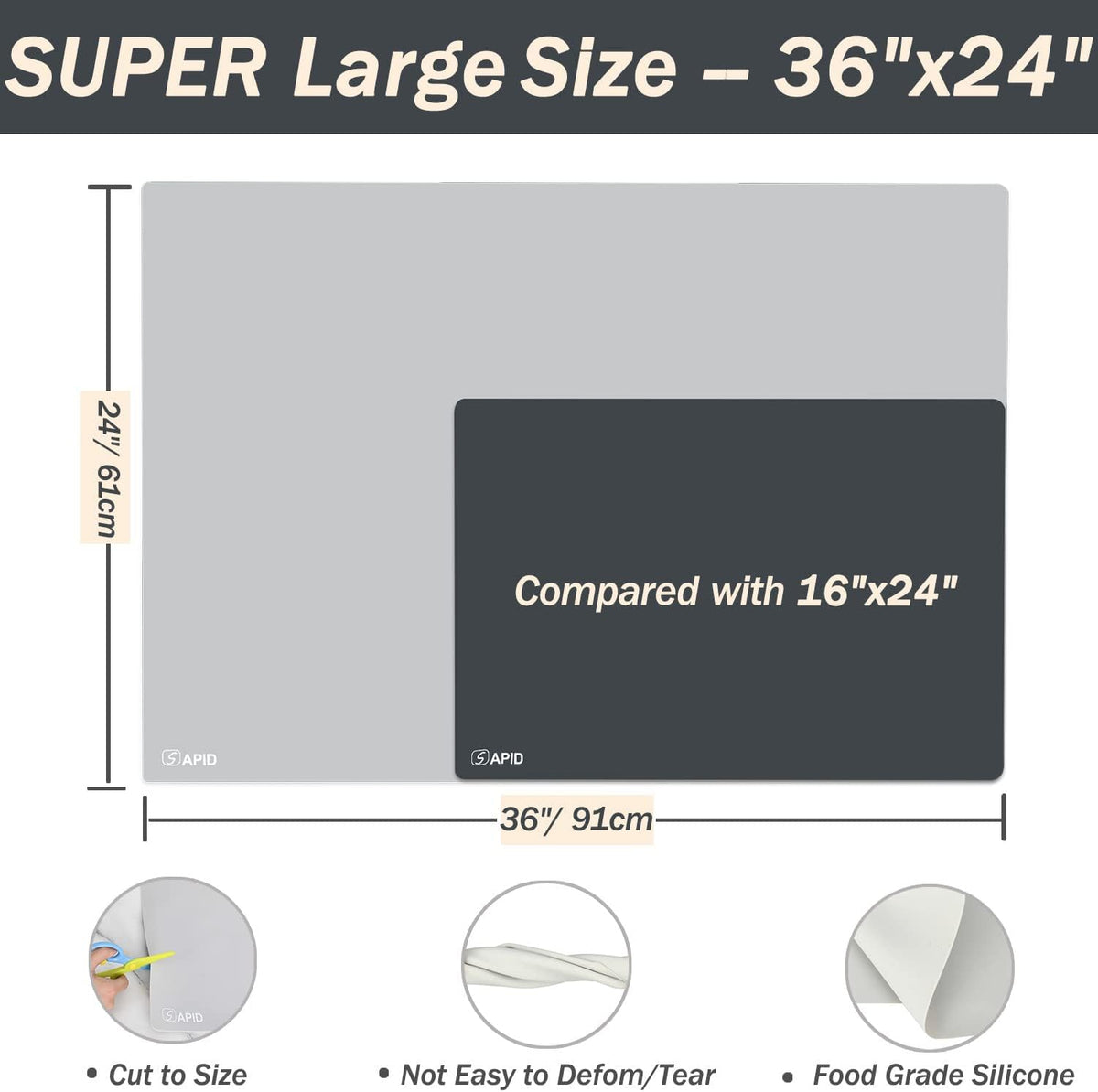 Extra Large Silicone Mat Kitchen Counter Heat Resistant Table Mat 36" x 24"