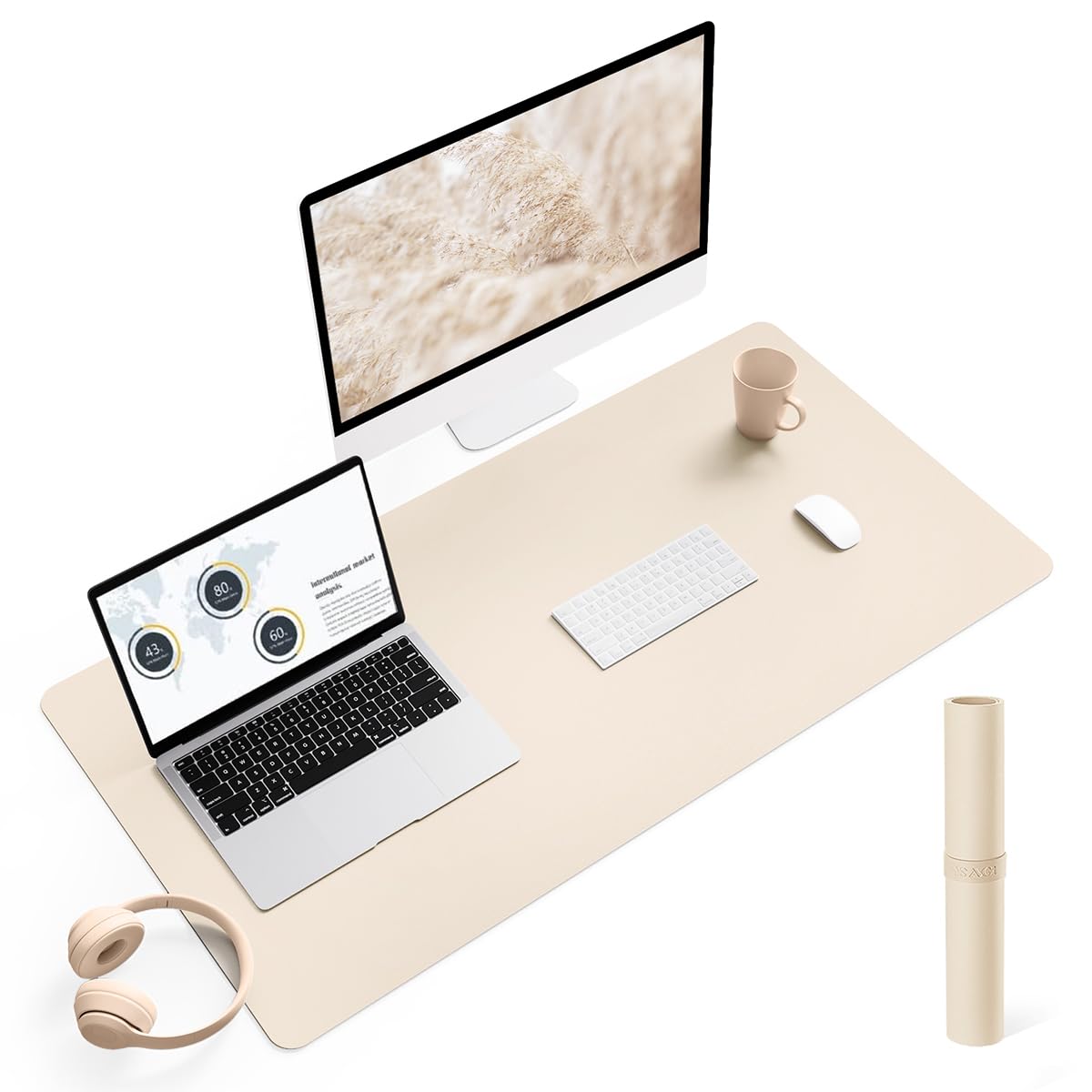 YSAGi Non-Slip Leather Desk Pad, Waterproof Laptop Computer Desk Keyboard Mat, Table Protector Blotter Mat, Large Mouse Pad for Office/Work/Home/Decor(Olive Green, 31.5" x 15.7")