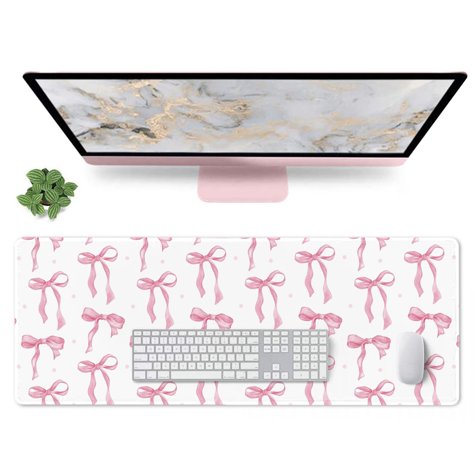 Pink Mouse Pad, Bows Desk Mat Computer Mat Desk Accessories 31.5 x 11.8