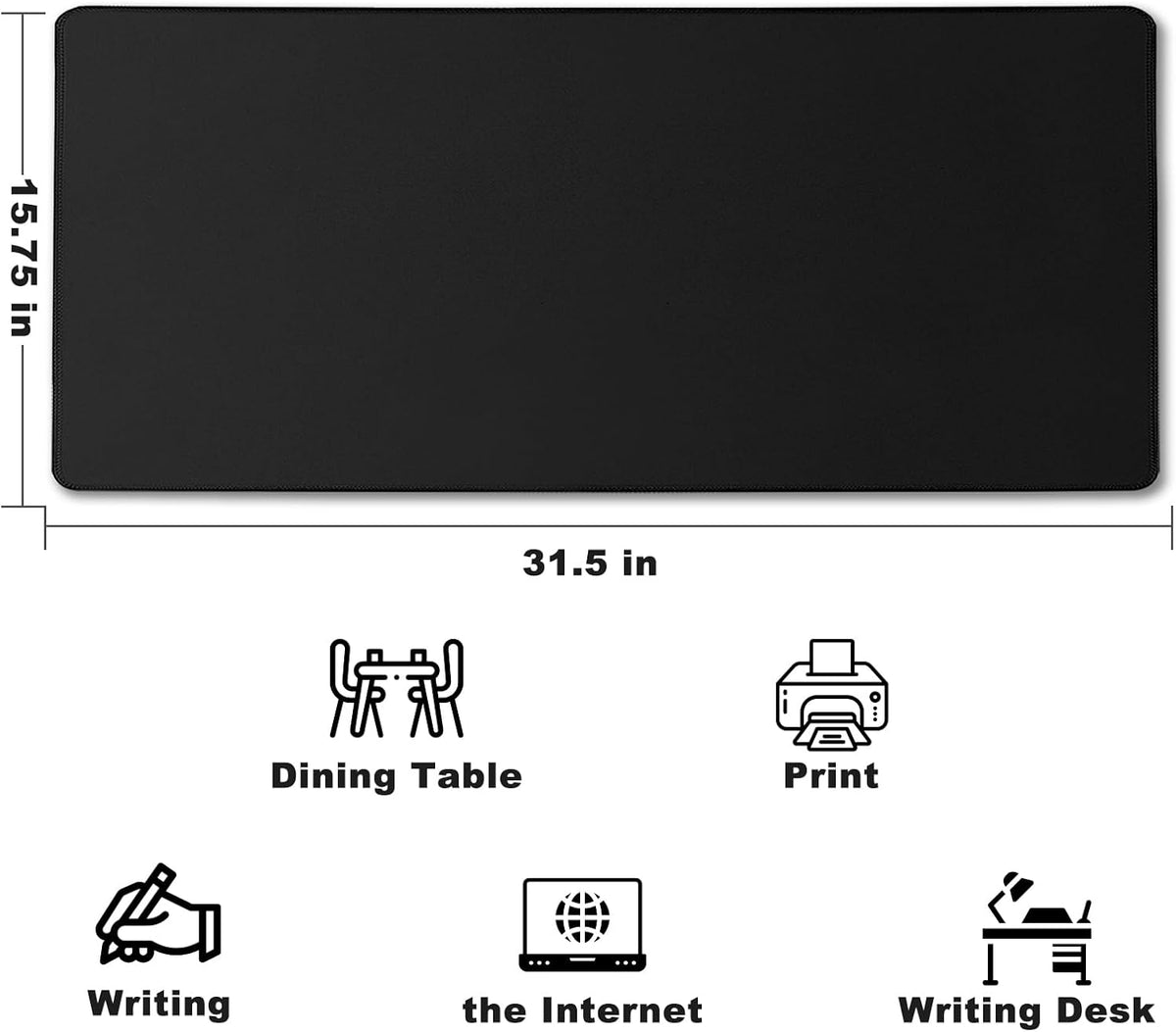 31.5" x 15.7" Waterproof Fabric Desk Pad Large Mouse Pad Office Game, Black