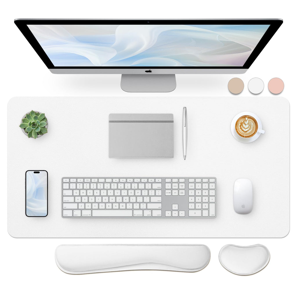 Bloss Leather Desk Pad and Keyboard Wrist Rest, Large Mouse Pad + Keyboard Pad+Mouse Wrist Support, Non-Slip Desk Mat Protector for Office, Home(31.5×15.7 Inches,Beige)