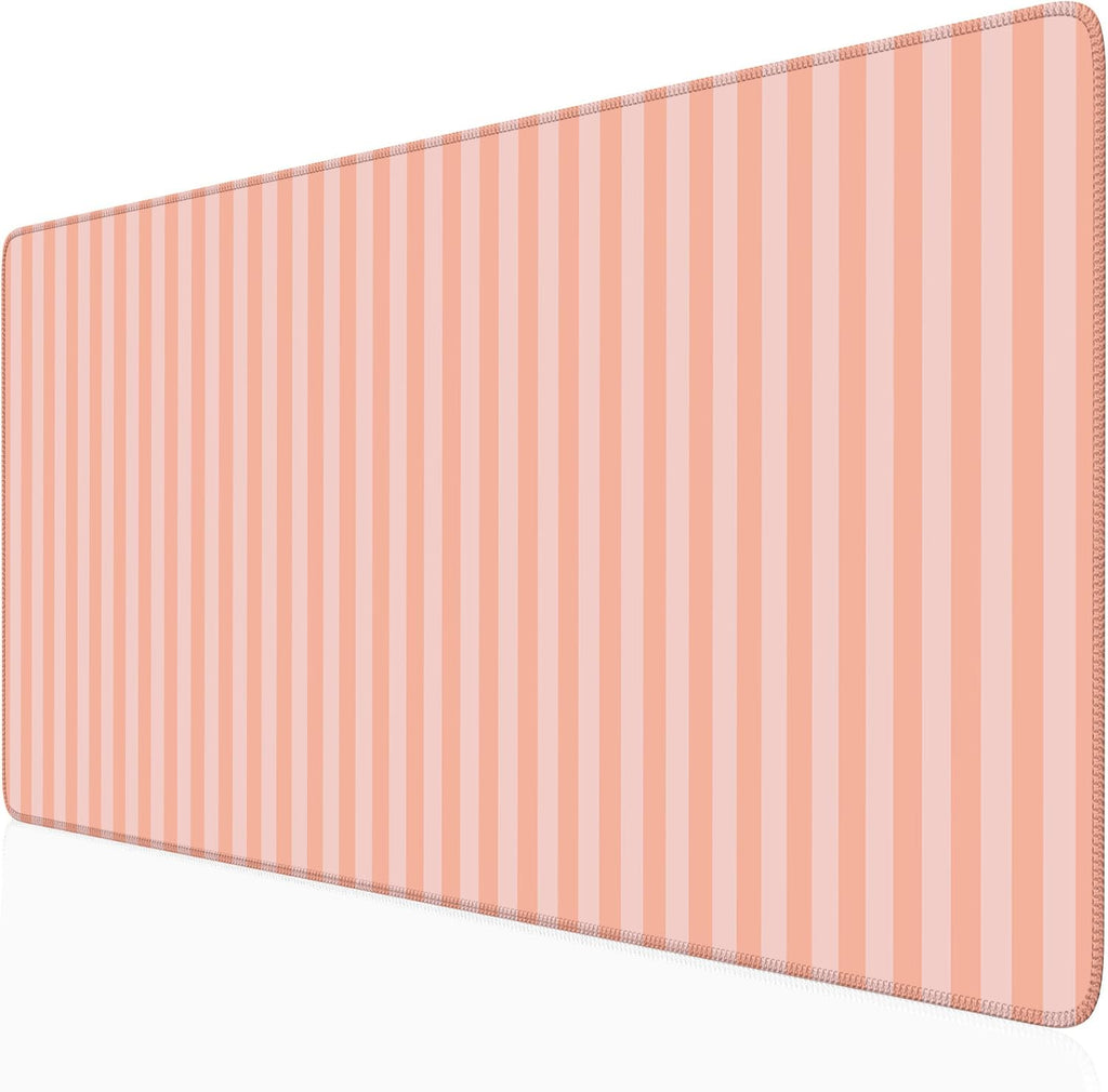 Light Pink Striped Desk Mat Cute Pastel XXL Large Gaming Mouse Pad Desk Pad Kawaii Cozy Aesthetic Keyboard Laptop Computer Mat Home Office Decor for Women