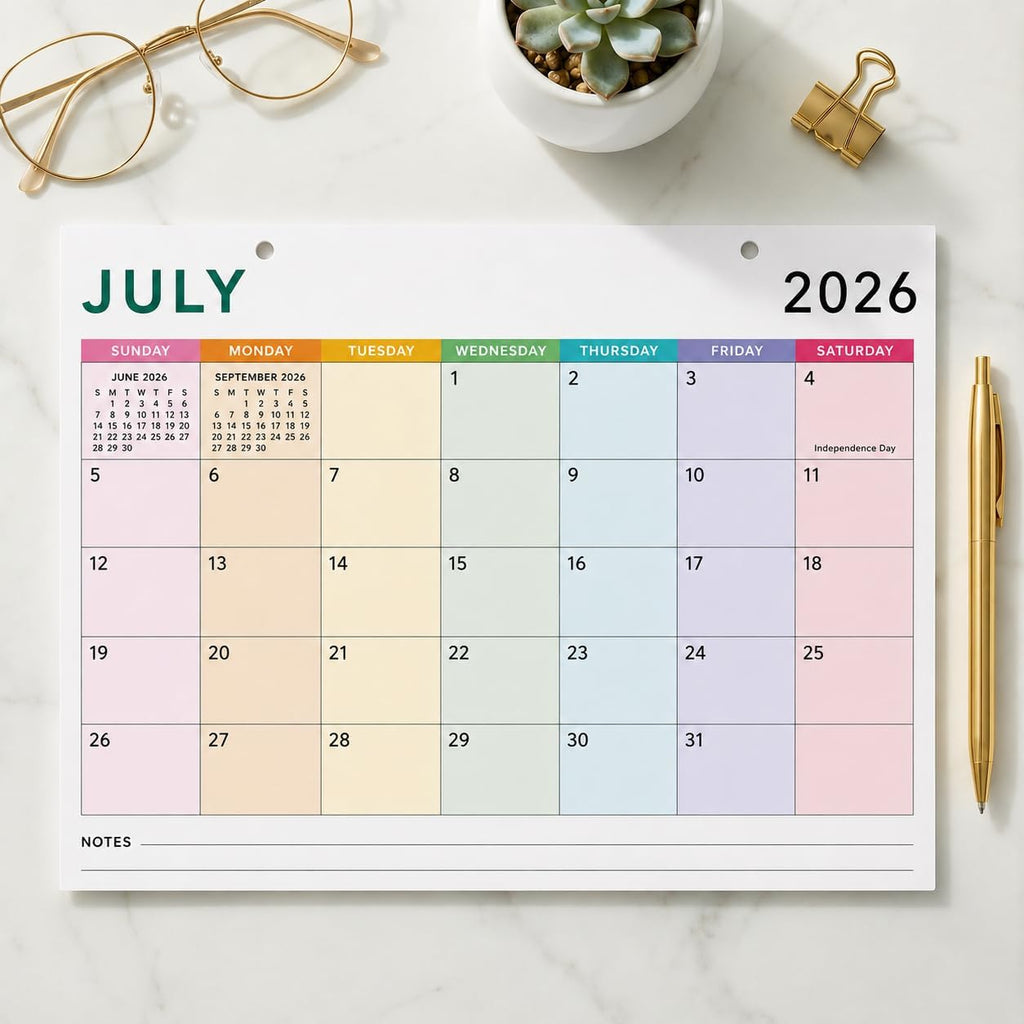 Colorful 2026 Desk Calendar - Runs From January 2026 Until July 2027