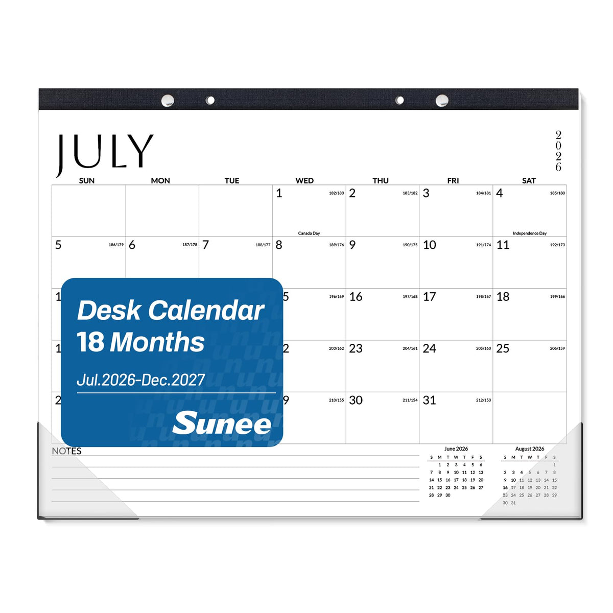 SUNEE Desk Calendar 2026-2027, 17" x 12", 18-Month Monthly Desk Calendar from Jul. 2026 - Dec. 2027, Academic Desk Calendar for Teacher, School, Seasons Color