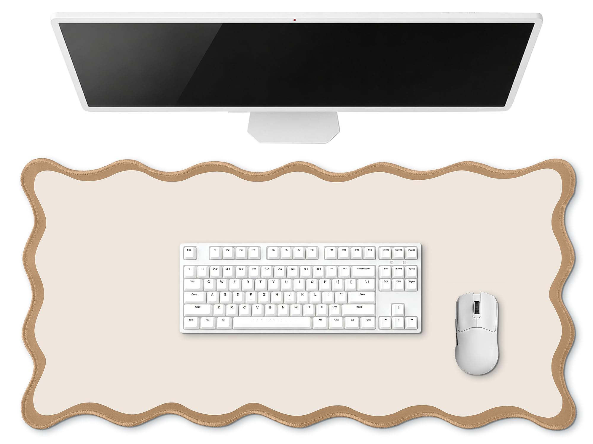 Hahafelt Large Scalloped Desk Mat Pad, Blue, 31.5 x 15.8 Inches