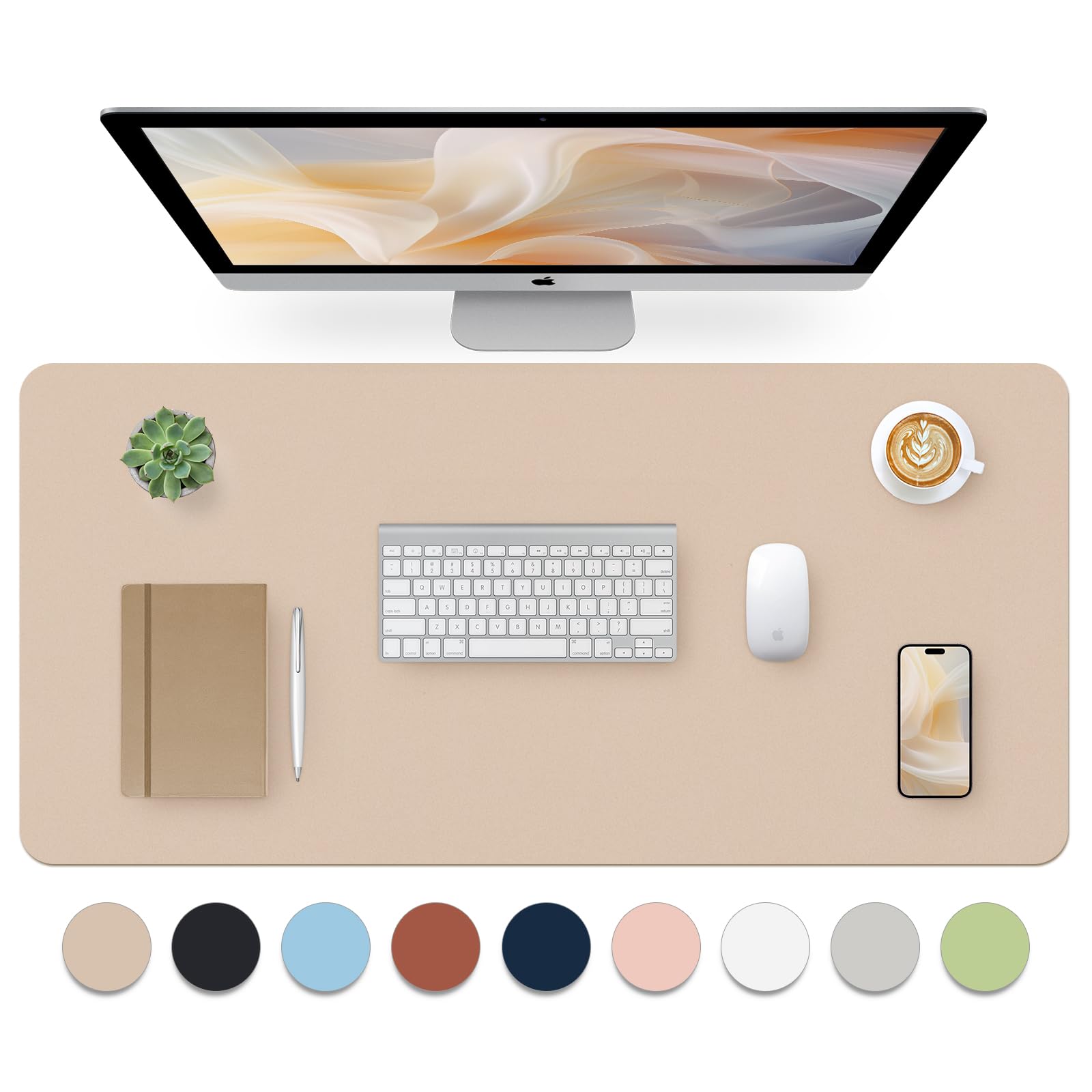 Bloss Leather Desk Pad and Keyboard Wrist Rest, Large Mouse Pad + Keyboard Pad+Mouse Wrist Support, Non-Slip Desk Mat Protector for Office, Home(31.5×15.7 Inches,Beige)
