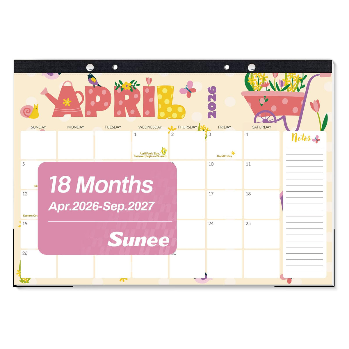 SUNEE Desk Calendar 2026-2027, 17" x 12", 18-Month Monthly Desk Calendar from Jul. 2026 - Dec. 2027, Academic Desk Calendar with Notes Section for Teacher, School, Black With Note